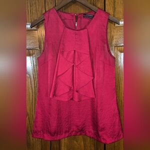 Club Monoco Sleeveless Red Prominent  Ruffle Front Keyhole Blouse Sz M